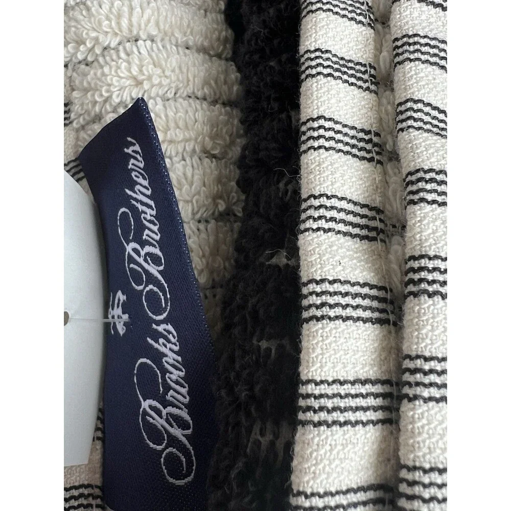 6 PC Brooks Brothers 2 Bath 2 Hand 2 Tip Turkish Towel  Black Striped Tiles New